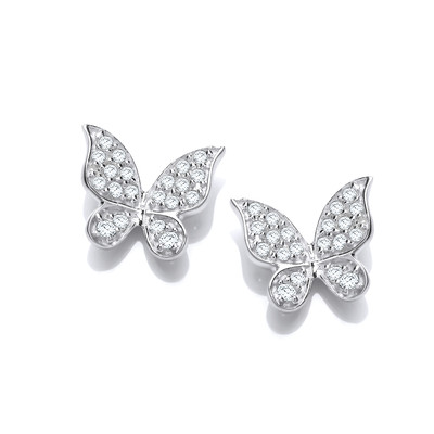 Cubic Zirconia & Silver Natural Butterfly Earrings