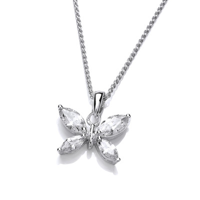 Simple Silver & Cubic Zirconia Butterfly Pendant