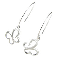 Sterling Silver Long Drop Brushed Butterfly Earrings Cavendish French