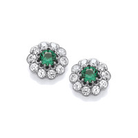 Silver Emerald Cubic Zirconia Flower Earrings Cavendish French