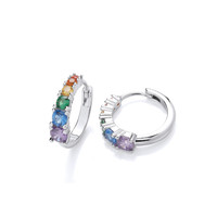 Graduated Silver Rainbow Cubic Zirconia Huggie Earrings Cavendish