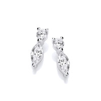 Silver Cubic Zirconia Marquise Teardrop Earrings Cavendish French