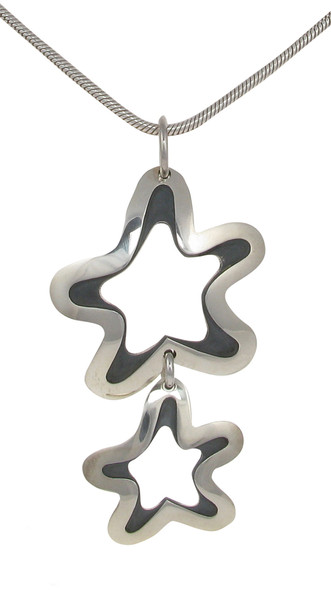 Sterling Silver Polished and Oxidised Fluid Stars Pendant with 18 - 20" Silver Chain