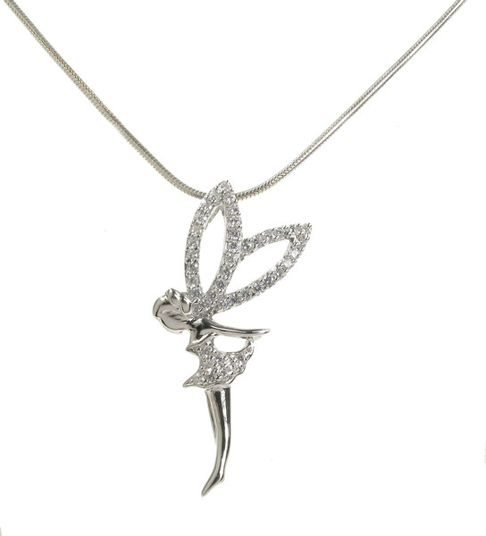 Clear CZ Fairy Pendant with 16 - 18" Silver Chain