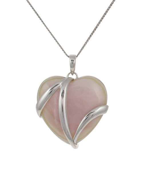 Sterling Silver and Pink Mother of Pearl Heart Pendant without Chain