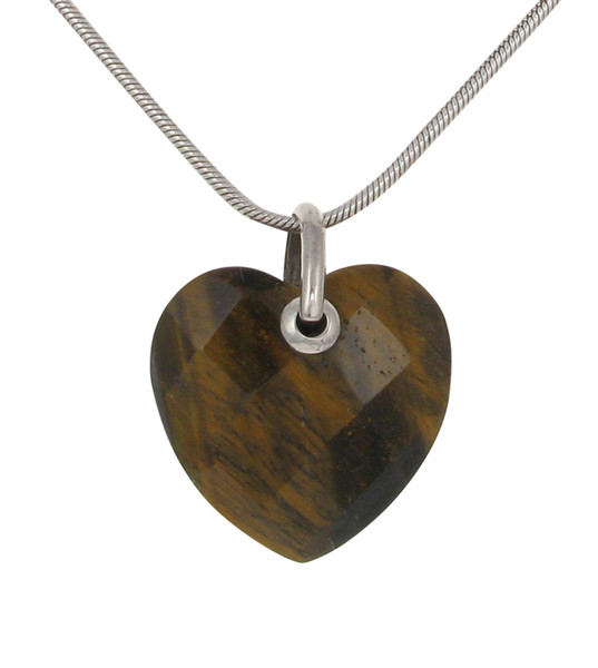 Sterling Silver and Tiger's Eye Heart with 18 - 20" Silver Chain