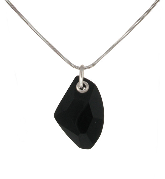 Sterling Silver and Black Agate Abstract Diamond Pendant with 18 - 20" Silver Chain