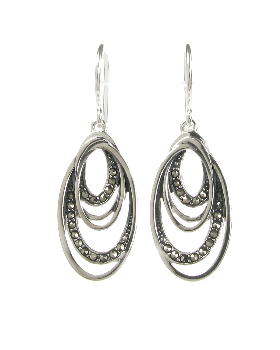 Sterling Silver and Marcasite Loop the Loop Earrings - Cavendish French