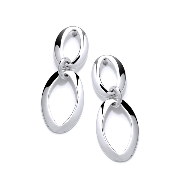 Elegant Silver Oval Drop Earrings