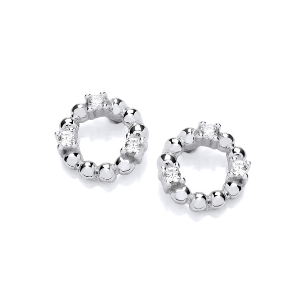 Silver & Cubic Zirconia Bead Circle Earrings