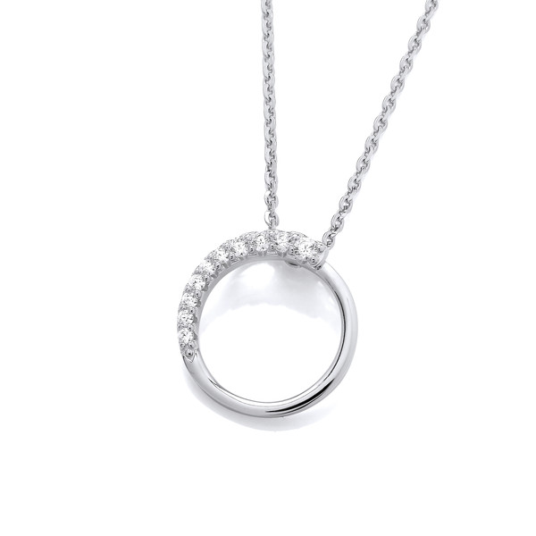 Silver & Cubic Zirconia Sparkle Circle Pendant without Chain