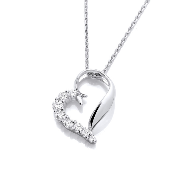Silver & Cubic Zirconia Offset Heart Pendant without Chain
