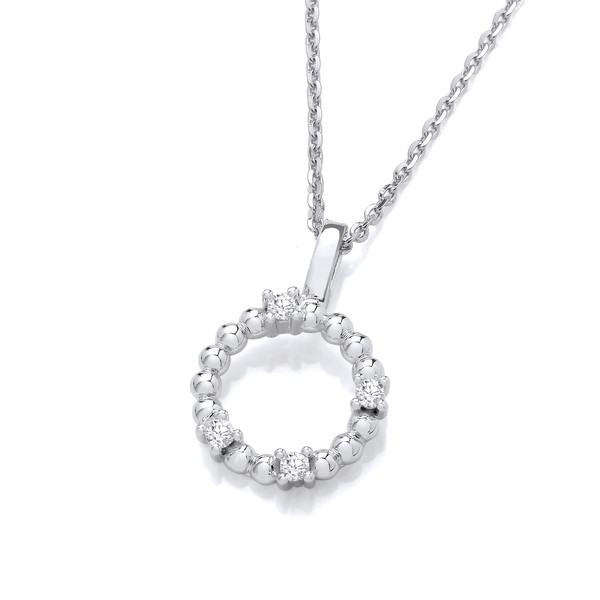 Silver & Cubic Zirconia Bead Circle Pendant without Chain