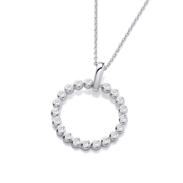 Silver & Cubic Zirconia Bubble Circle Pendant without Chain