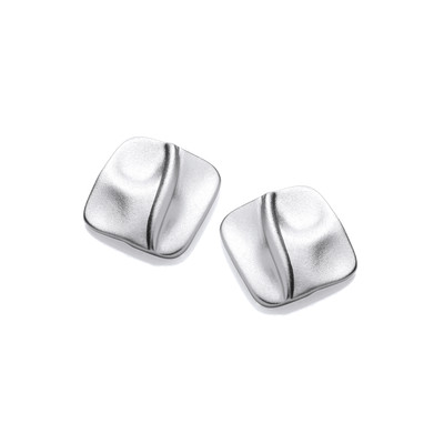 Satin Silver Square Wave Earrings