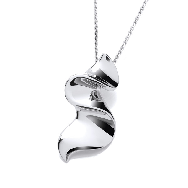 Silver Folded Ribbon Drop Pendant without Chain