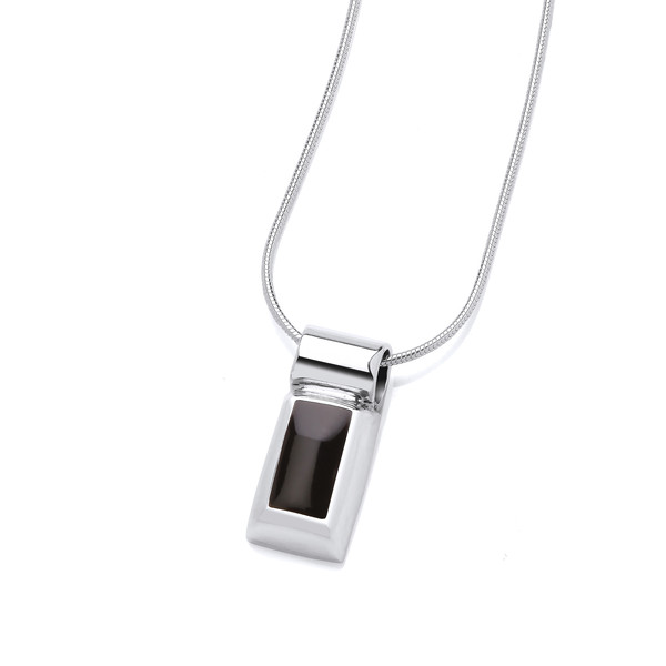 Sterling Silver Rectangled Black Agate Pendant without Chain