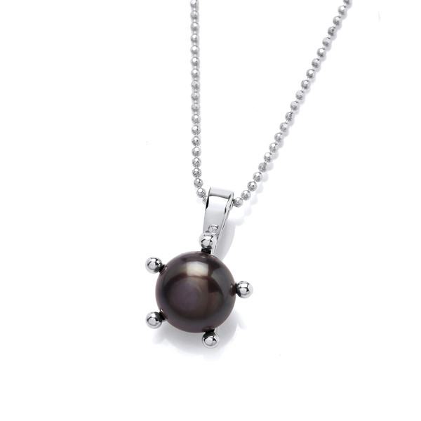 Sterling Silver and Black Pearl Pendant without Chain