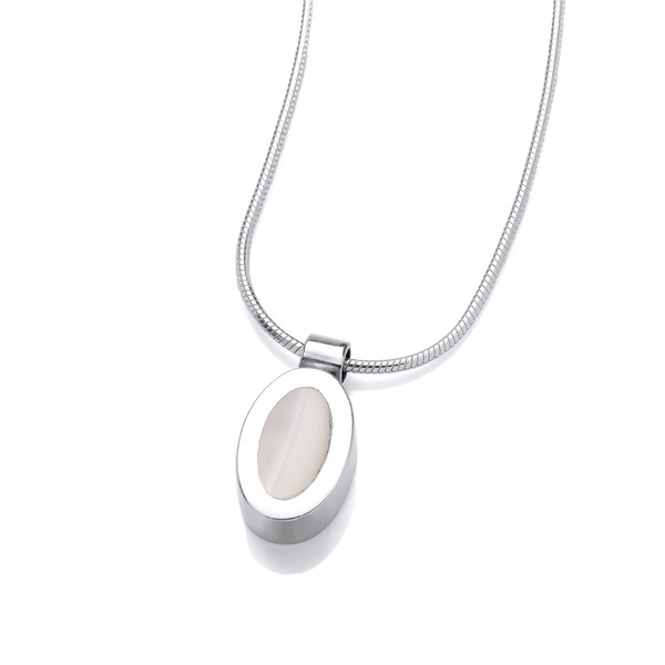 Oval silver mother of pearl pendant without chain