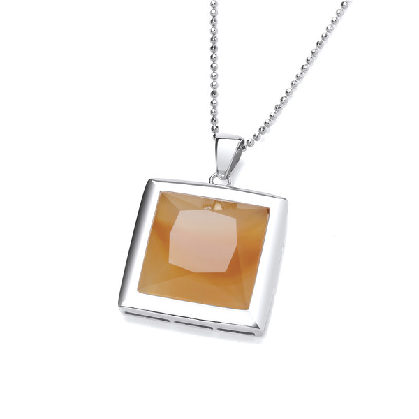 Sterling Silver and Red Carnelian Square Pendant without Chain