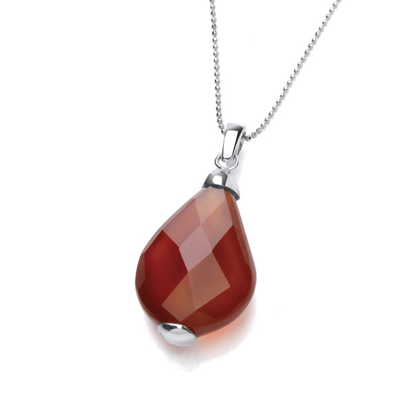 Silver and Carnelian Teardrop Barred Pendant without Chain