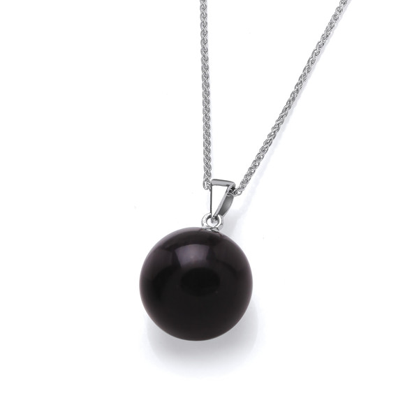 Sterling Silver and Black Cats Eye Ball Pendant without Chain