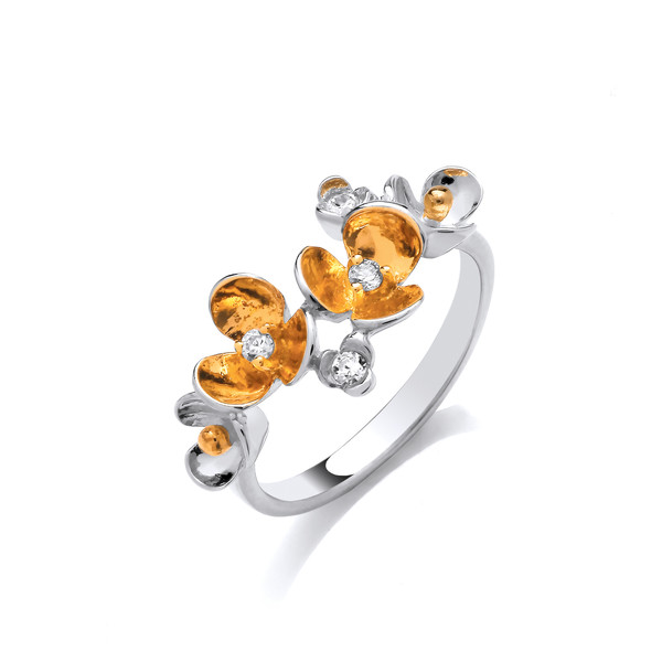 Silver and gold vermeil flower cluster ring