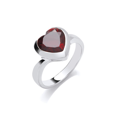 Sterling Silver and Garnet CZ Heart Ring
