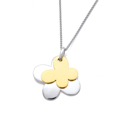 Silver and gold plate double butterfly pendant