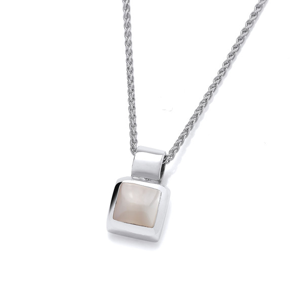 Mini Square Silver & Mother of Pearl Pendant without Chain