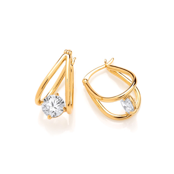 Silver, Gold Plate & Cubic Zirconia Swing Loop Earrings