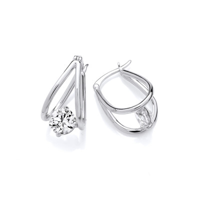 Silver & Cubic Zirconia Swing Loop Earrings