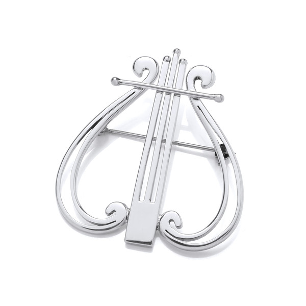 Sterling Silver Hearts and Harps Brooch