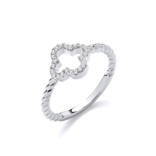 Silver & Cubic Zirconia Open Clover Ring