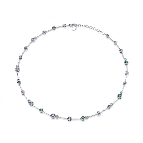 Modern Silver & Rainbow Dance Cubic Zirconia Bubble Necklace