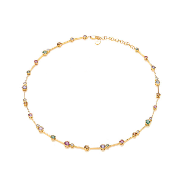 Modern Silver, Gold & Rainbow Dance Cubic Zirconia Bubble Necklace