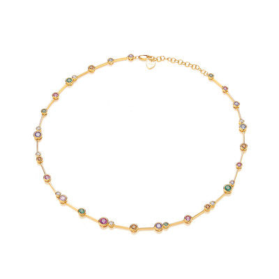 Modern Silver, Gold & Rainbow Dance Cubic Zirconia Bubble Necklace