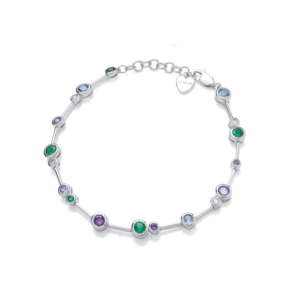 Silver & Rainbow Dance Cubic Zirconia Bubble Bracelet