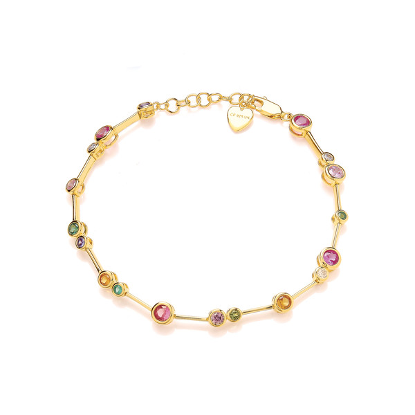 Silver, Gold & Rainbow Dance Cubic Zirconia Bubble Bracelet