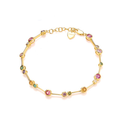 Silver, Gold & Rainbow Dance Cubic Zirconia Bubble Bracelet